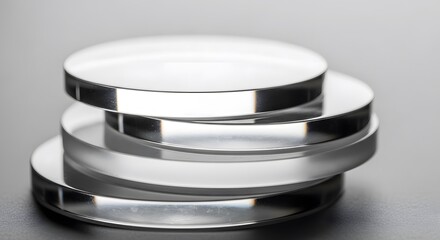 Shiny Stacked Metal Discs, Silver, Chrome, Abstract, Modern, Industrial, Design, Precision, Reflective