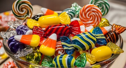 Colorful Assortment of Glass Candies, Art, Sweet, Vibrant, StillLife, Collection, Variety, Artistic, Bright, Shiny, Reflective