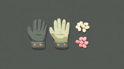 Two pairs of gloves and medicine.