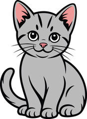 Adorable Cartoon Kitten Sitting Comfortably - Cute Feline Friend with Playful Expression