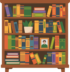 Bookcase Vector Illustration Furniture Bookshelf Home Library Interior Design Element
