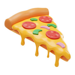 3D Pizza Slice with Cheese and Toppings on Transparent Background