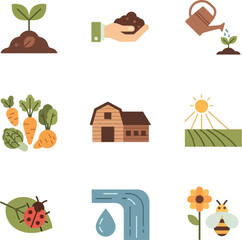 Fototapeta premium Nurture your garden with these charming farming and nature icons