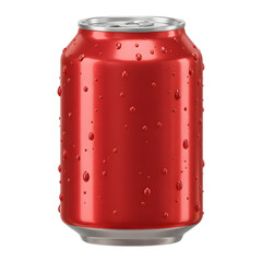 3D Soda Can, Shiny Red Metallic Surface with Condensation Drops