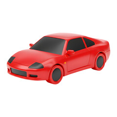 3D Sports Car Silhouette, Glossy Red Body with Black Windows, Transparent PNG


