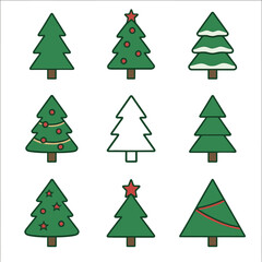 Collection of festive christmas tree icons with minimalist design