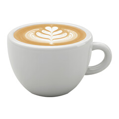 3D Glossy Coffee Cup, White Ceramic Cup with Latte Art on Transparent Background PNG