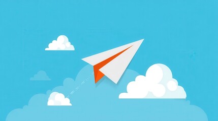 Paper airplane soaring through a vivid blue sky.