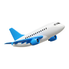 3D Rendering White Commercial Airplane, Glossy Reflections with Blue Accents