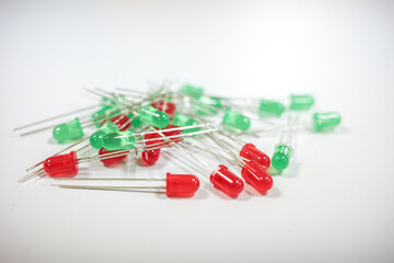 Red and green LED diodes on white background