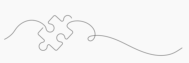 Single line drawing of puzzle piece. Continuous line art of jigsaw outline. Minimalistic concept of solution, connection, and problem solving for various design projects.
