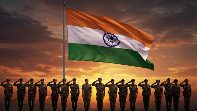 Soldiers Saluting National Flag at Sunset Honoring Homeland Generic