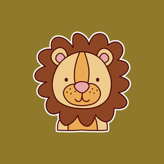 Cute animal sticker set on olive green