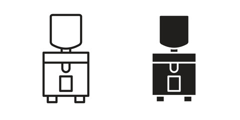 Dispenser icon set, line and black glyph style for food app website.