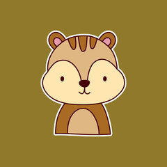 Cute animal sticker set on olive green