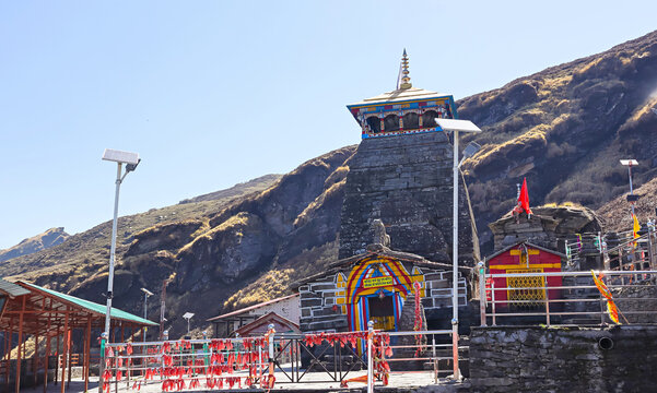 Tungnath Temple, with its closed gate, set amidst the picturesque landscape of Chopta, Rudraprayag, Uttarakhand, India.