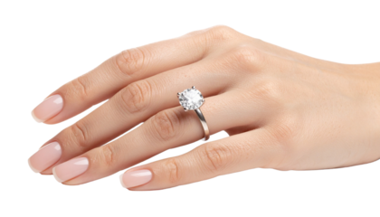 Woman's Hand Wearing a Ring on Her Ring Finger, Isolated on Transparent Background