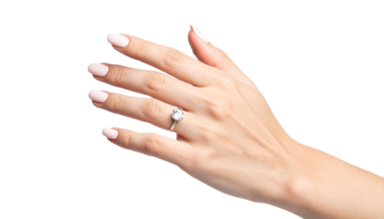 Woman's Hand Wearing a Ring on Her Ring Finger, Isolated on Transparent Background
