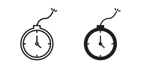 Time bomb icon set, line and black glyph style for food app website.