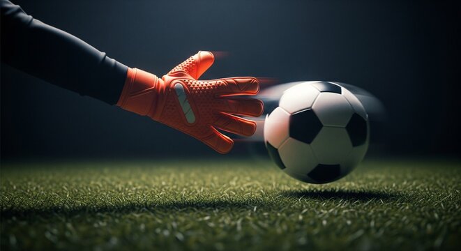 Goalkeeper's Gloves Missing Fast-Moving Soccer Ball in Dramatic Dive
