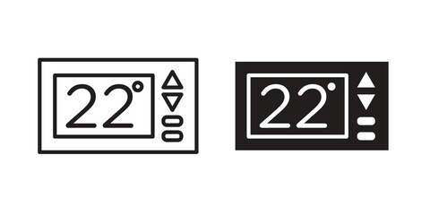 Thermostat icon set, line and black glyph style for food app website.