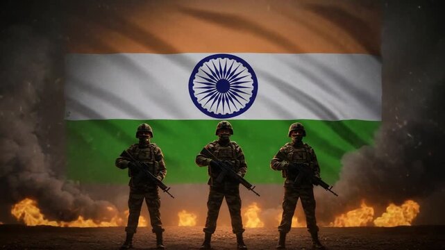 Soldier Standing Guard with Flag During Crisis for National Defense