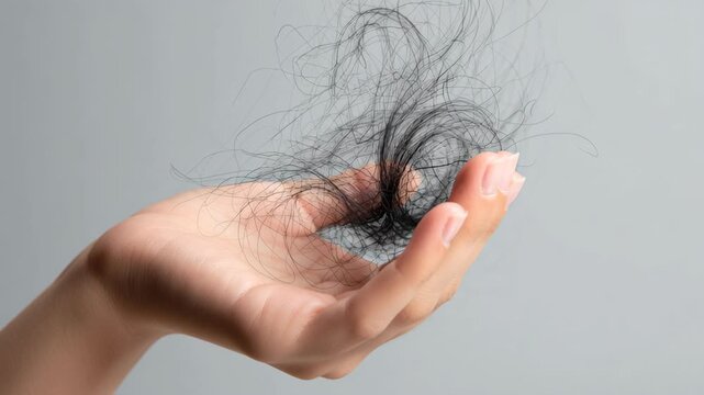 Hand Holding Clump of Fallen Hair Indicating Hair Loss and Health Concern, 4K
