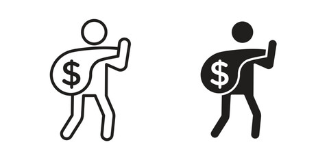 Robbery icon set, line and black glyph style for food app website.