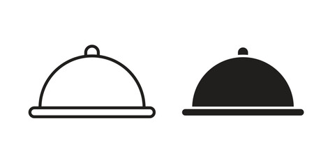 Platter icon set, line and black glyph style for food app website.