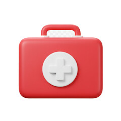 Fototapeta premium A vibrant red first aid kit with a prominent medical cross symbol suggesting health care and emergency preparedness.