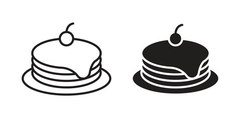Pancake icon set, line and black glyph style for food app website.