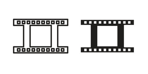 Negative film icon set, line and black glyph style for food app website.