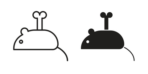Mouse toy icon set, line and black glyph style for food app website.
