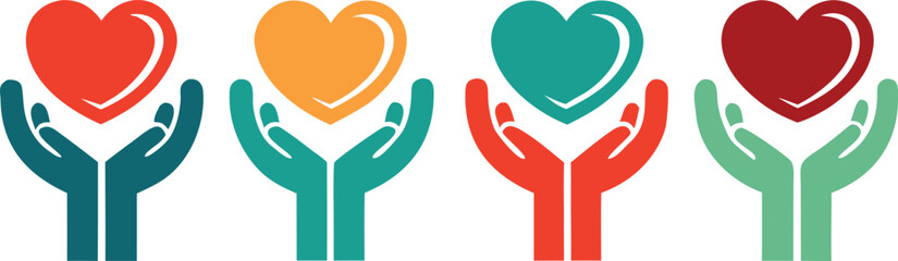 Obraz premium Four Heart in Hand Icons Vector Graphic Set