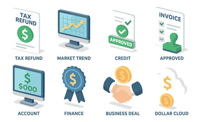 Financial icons for business growth and transaction management