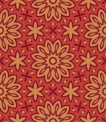 Seamless vintage floral pattern, a decorative illustration with colorful flowers, leaves, and ornate botanical elements perfect for fabric, wallpaper, or textile design