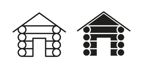 Lodge icon set, line and black glyph style for food app website.