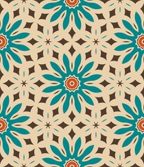 Seamless floral pattern with blue flowers, a retro tile design for textile and wallpaper