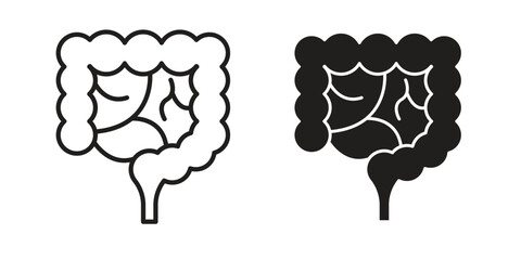 Large intestine icon set, line and black glyph style for food app website.