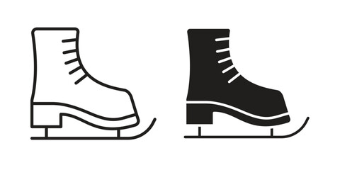 Ice skating icon set, line and black glyph style for food app website.