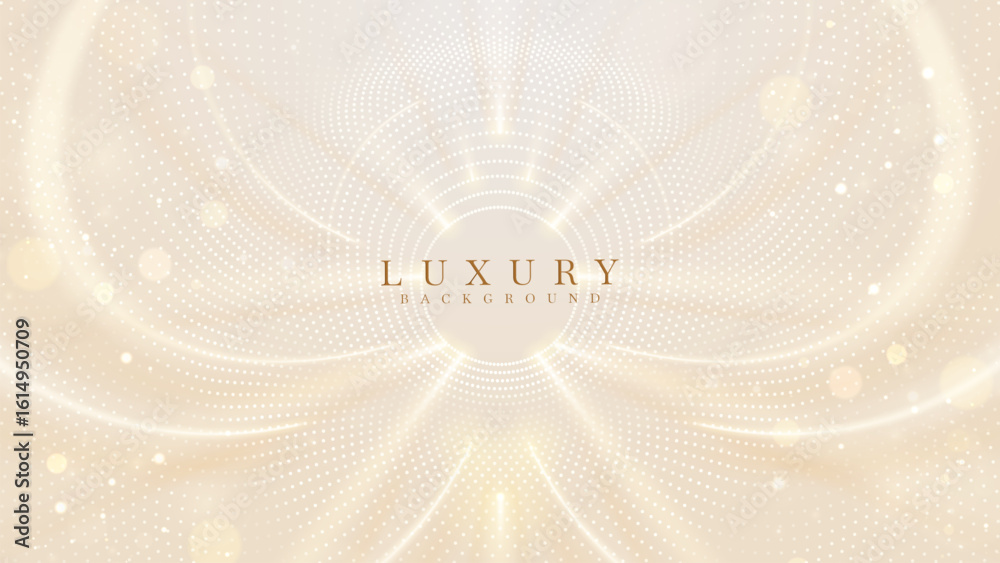 Sticker abstract golden glowing background with decorative effects, neon lights and bokeh. backdrop design c
