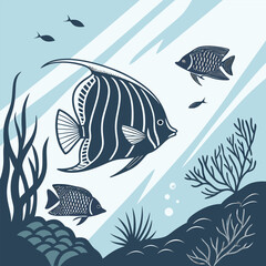 Naklejka premium Serene Underwater Scene With Colorful Tropical Fish and Coral Reefs