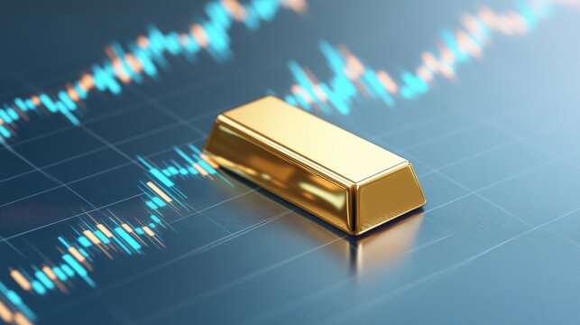 Gold Bullion on Digital Financial Chart Background.