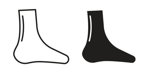 Foot side view icon set, line and black glyph style for food app website.