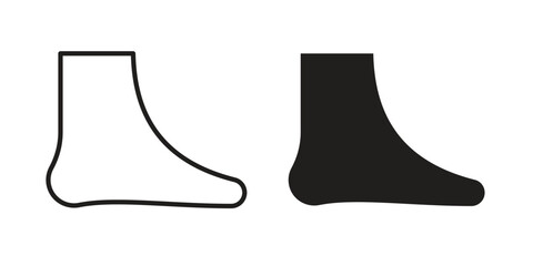 Foot side view icon set, line and black glyph style for food app website.