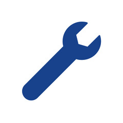 Simple blue wrench icon on a black background