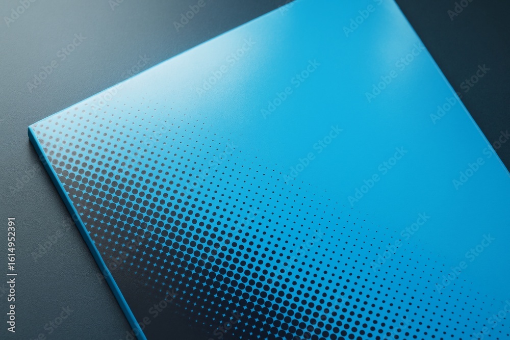 Poster blue halftone pattern on diagonal sheet with dark fading dots, creating a modern abstract background