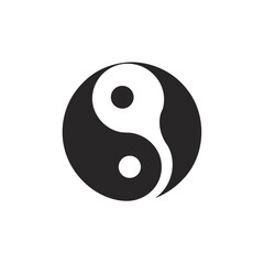 Stylized yin yang symbol in grayscale on black background