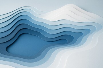 Fototapeta premium Abstract layered paper cutout with blue gradient waves and smooth curves forming a creative background concept in topographic style. Ai generative