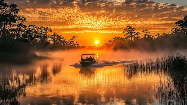 Everglades airboat at dawn